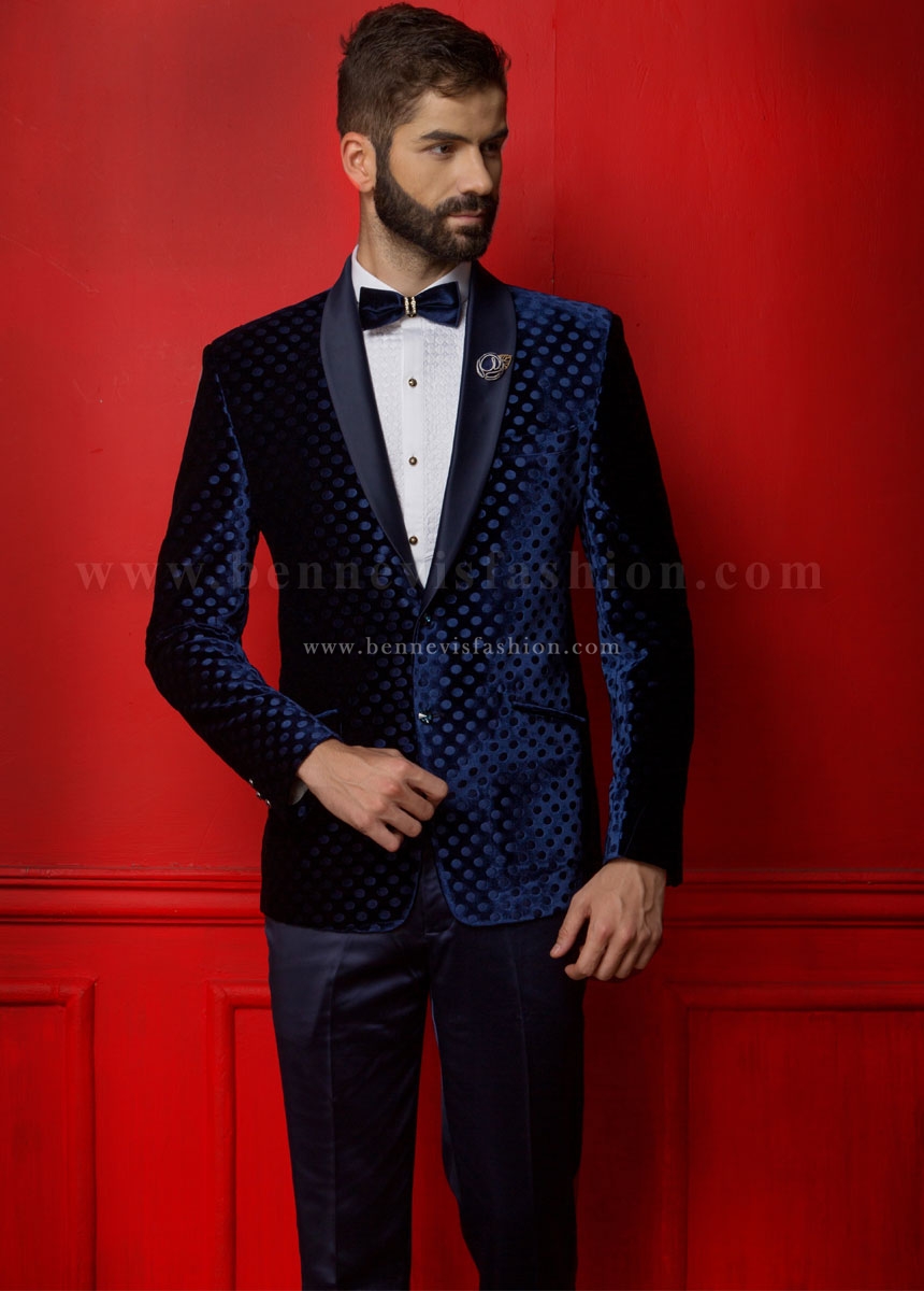 Stylish Blue Polka-dotted Designer Suit | Bennevis Fashion