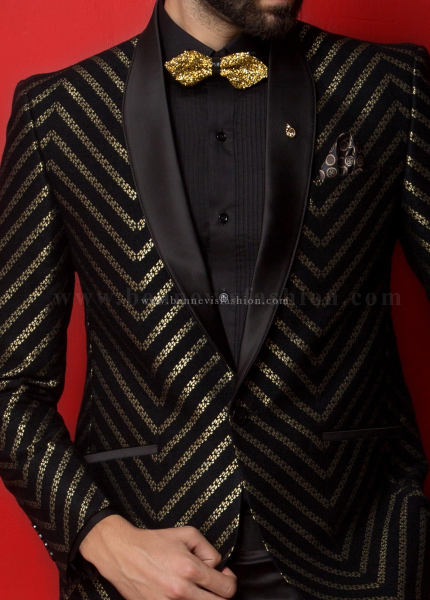 Gold & Black Striped Mens Classy Suit | Bennevis Fashion