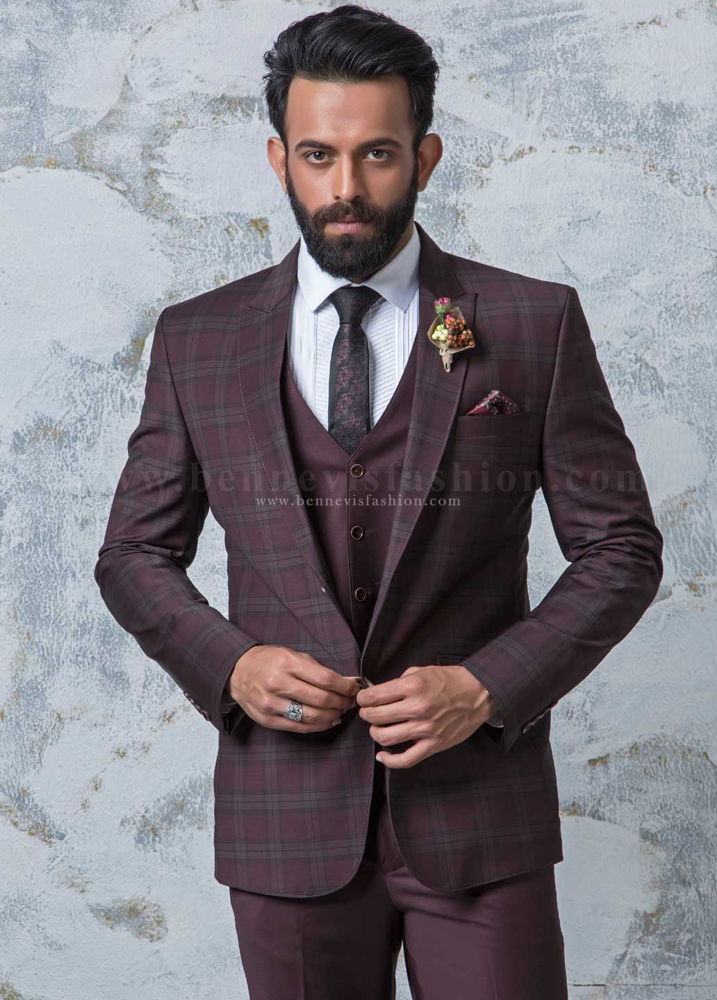 Maroon Checkered Mens suit | Bennevis 