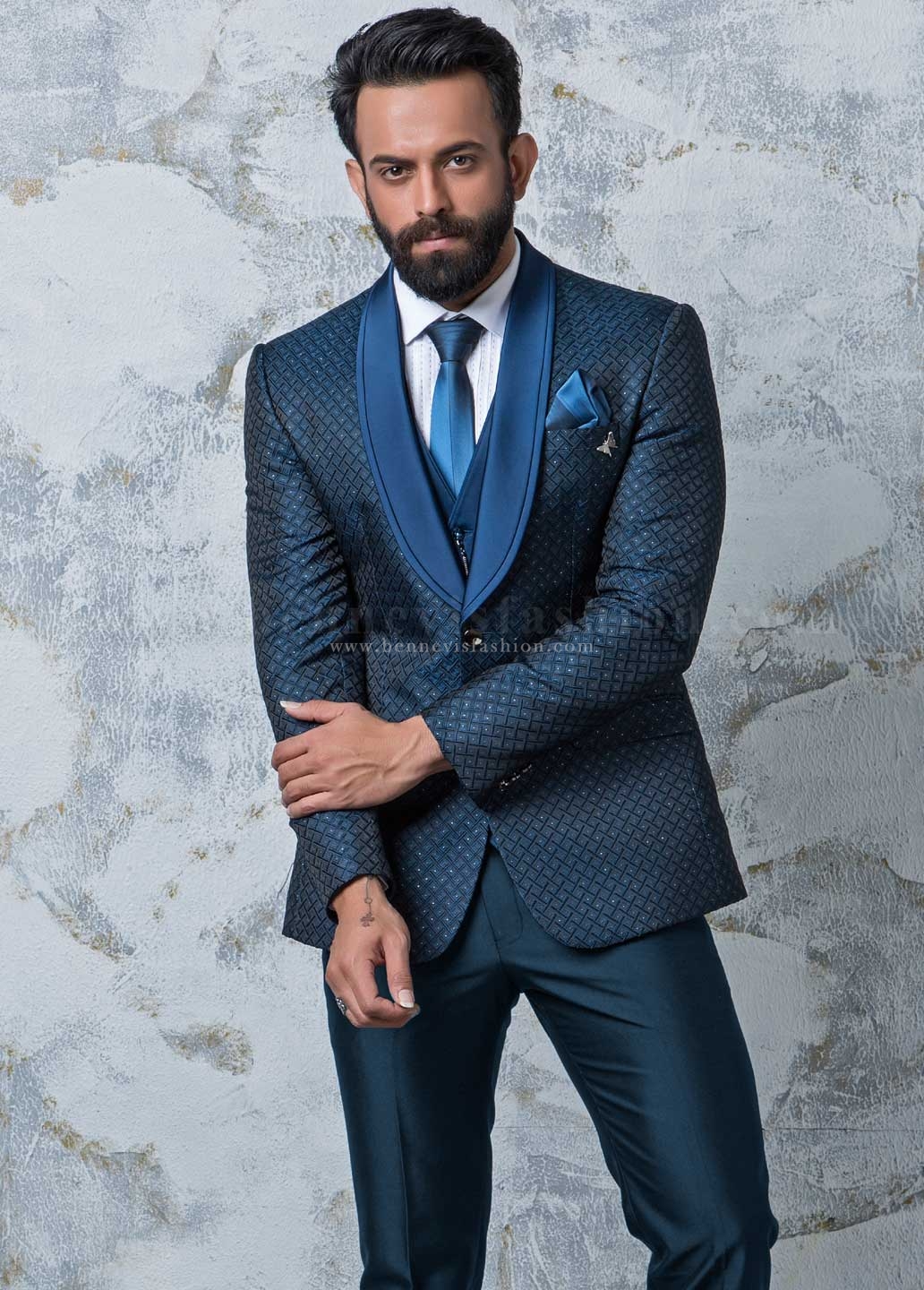 Teal Blue Designer Mens Suit Bennevis Fashion