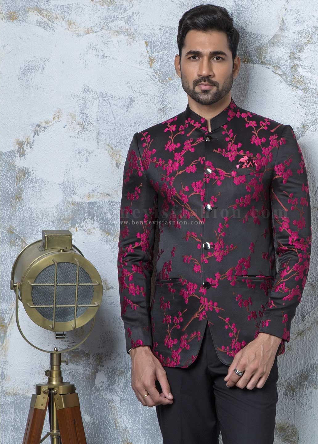 Black Jacquard Designer Jodhpuri Suit 