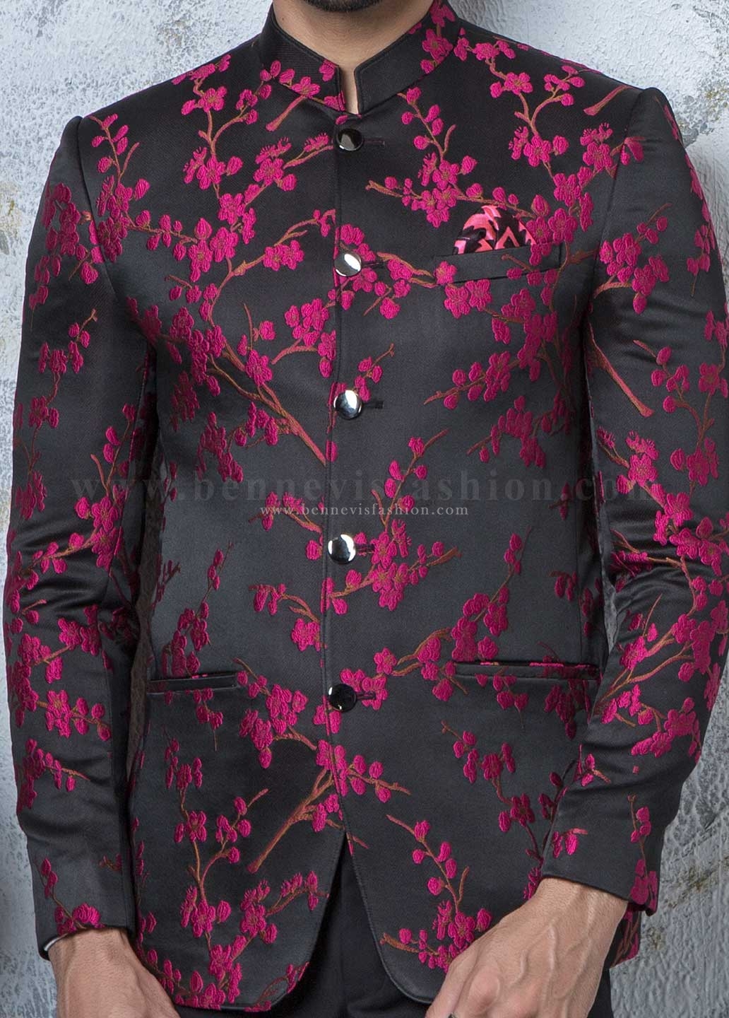 Black Jacquard Designer Jodhpuri Suit 