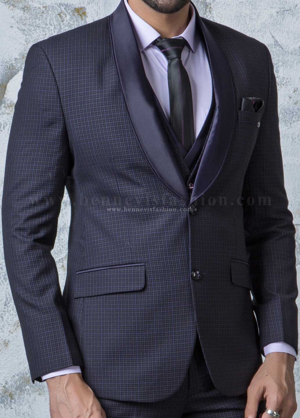 Purple Terry Rayon Checkered Mens Suit | Bennevis Fashion
