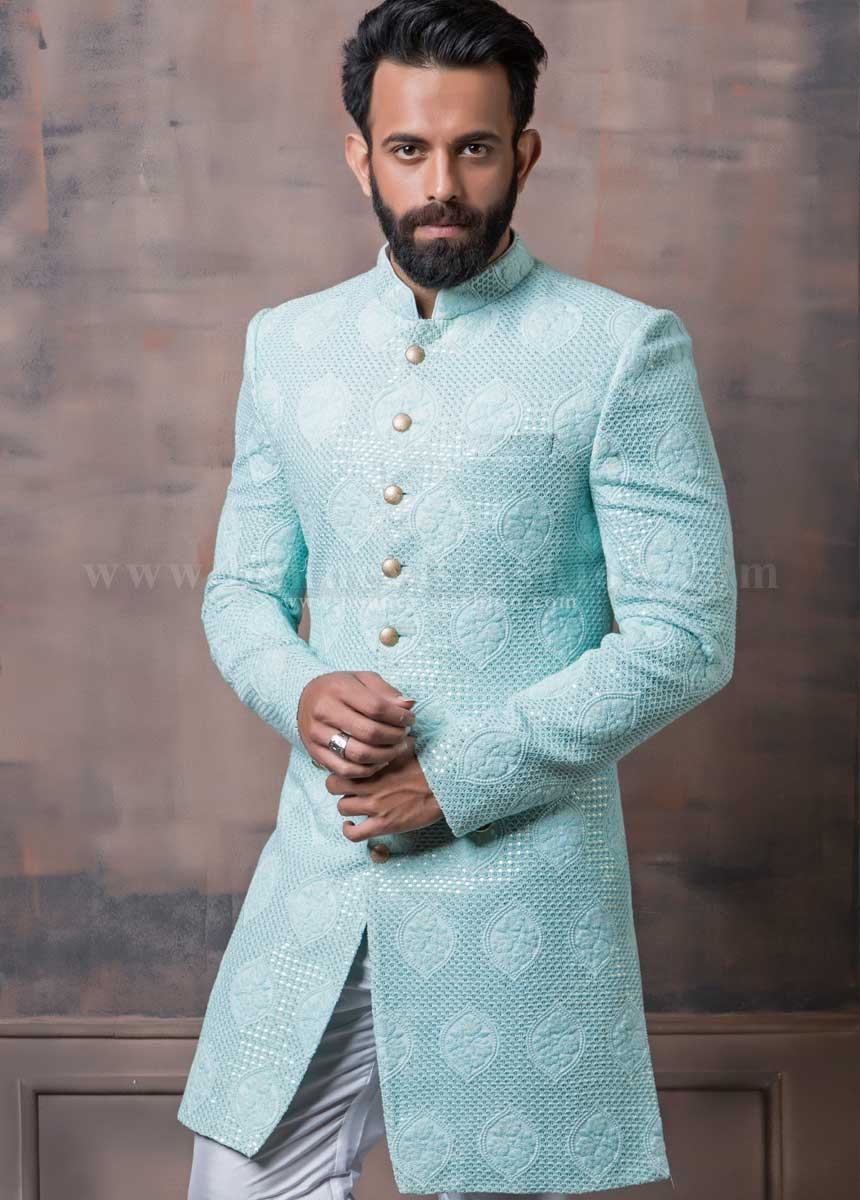 light blue sherwani