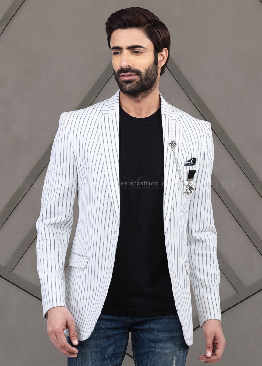 striped white blazer