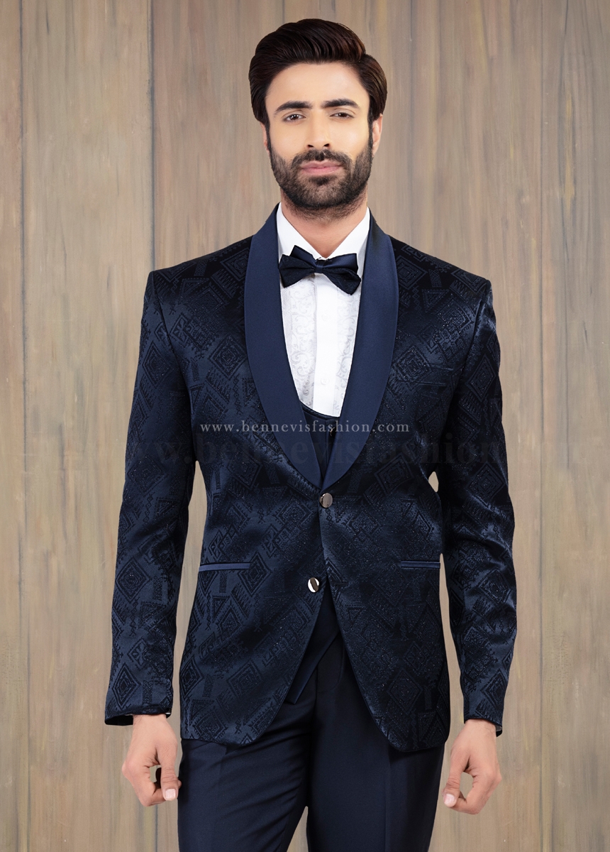 Premium Blue Jacquard Mens Suit | Bennevis Fashion