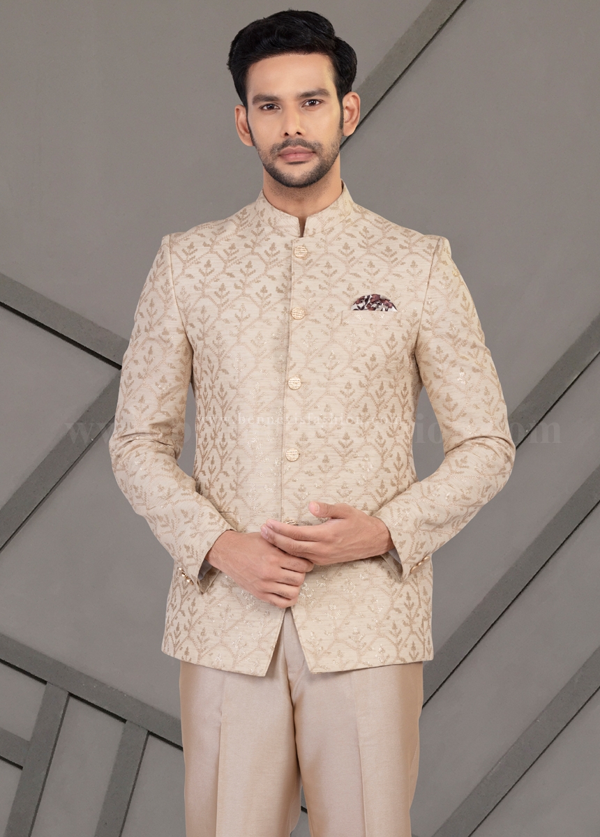 Fawn Silk Mens Bandhgala Suit Bennevis Fashion