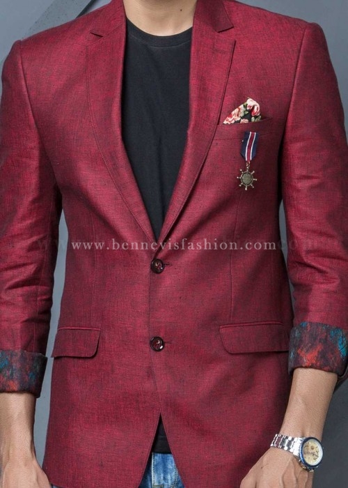 Red Linen Casual Blazer Bennevis Fashion