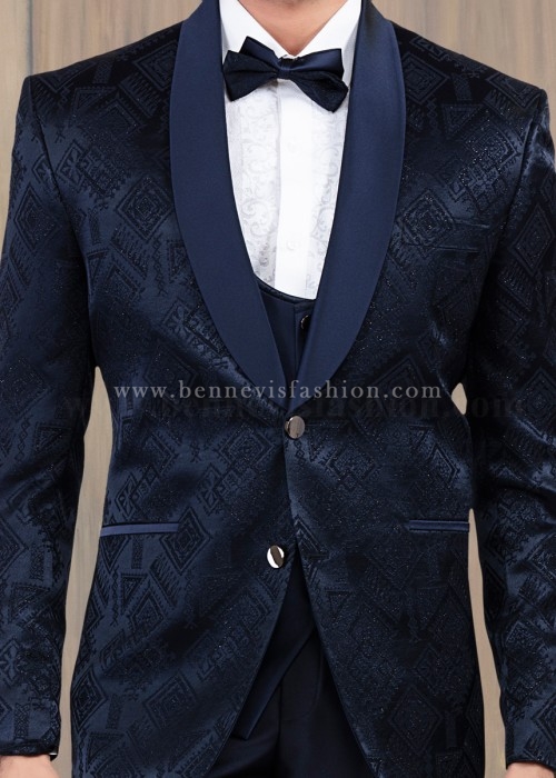 Premium Blue Jacquard Mens Suit Bennevis Fashion