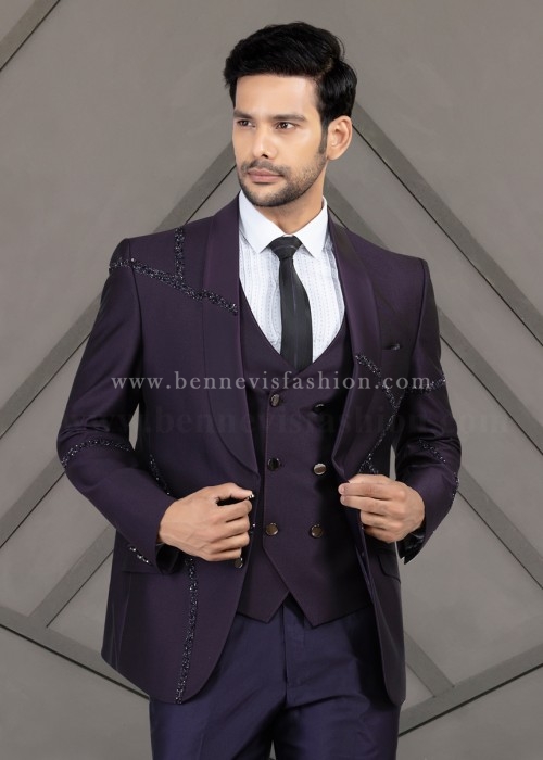 Purple Embroidered Wedding Suit for Men | Bennevis Fashion