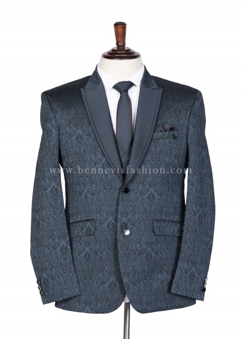 Firozi Colour Jacquard Bennevis Tuxedo Suit for Men | Bennevis Fashion