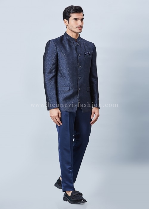Blue Bandhgala Suit for Men Bennevis Fashion