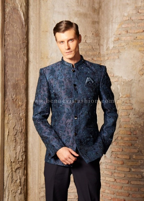 Firozi Jacquard Desinger Jodhpuri Suit for Men