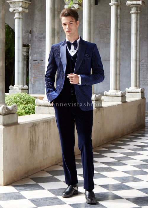 Navy Blue Designer Suit Tuxedo For Men