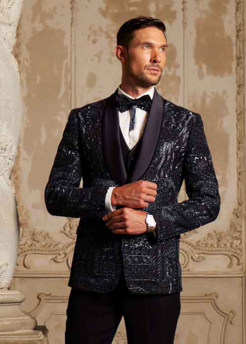 Designer Embroidered Blue Tuxedo Suit for Men