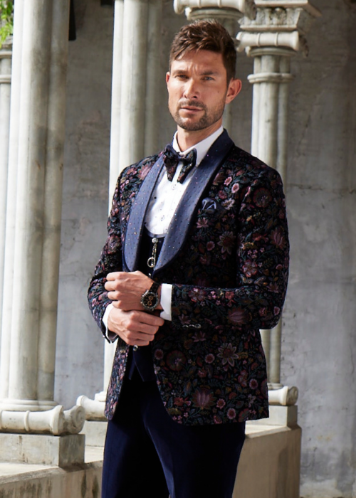 Designer Blue Embroidered Tuxedo Suit for Men