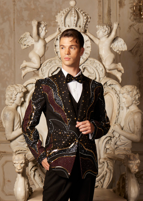 Black Embroidered Designer Tuxedo Suit for Men