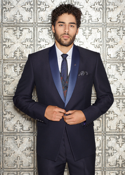 Navy Blue Terry Rayon Mens Designer Suit