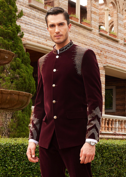 Maroon Velvet Bandhgala Jodhpuri