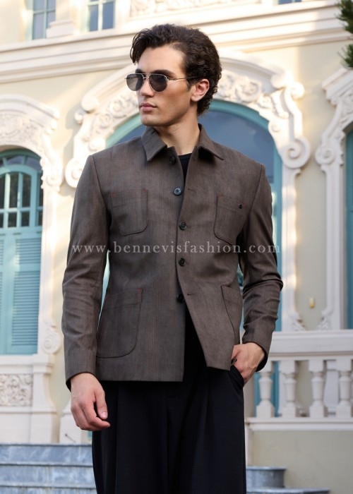 Modern Olive Structured Shacket Blazer for Men