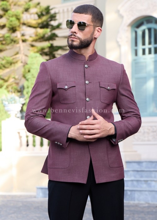 Modern Maroon Structured Hunter Jacket for Men
