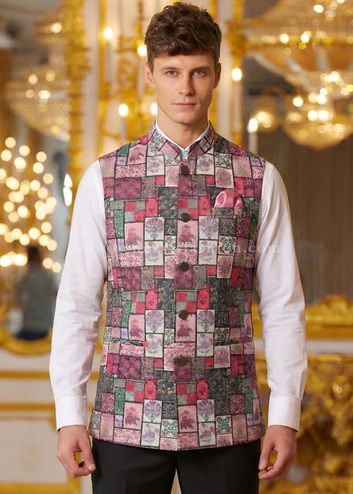 Men’s Multi-Colour Mosaic Print Waistcoat for Men