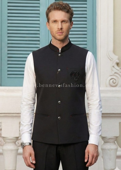 Classic Black Nehru Waistcoat with a Modern Edge for Men