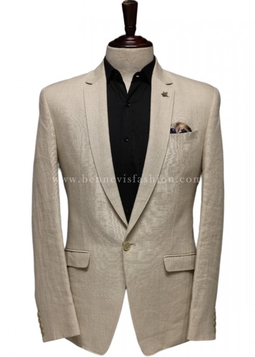Cream Color Fine Linen Blazer for Men