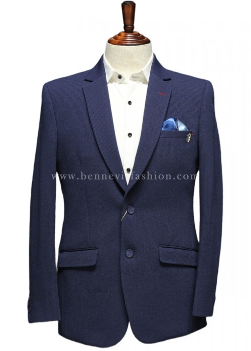 Deep Blue Structured-Knit Premium Blazer for Men