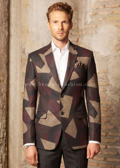 Wine Abstract Textured Statement Blazer for Men