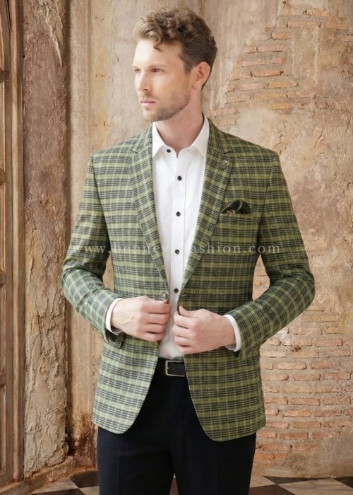 Olive Moss Checked Textured Blazer for Men