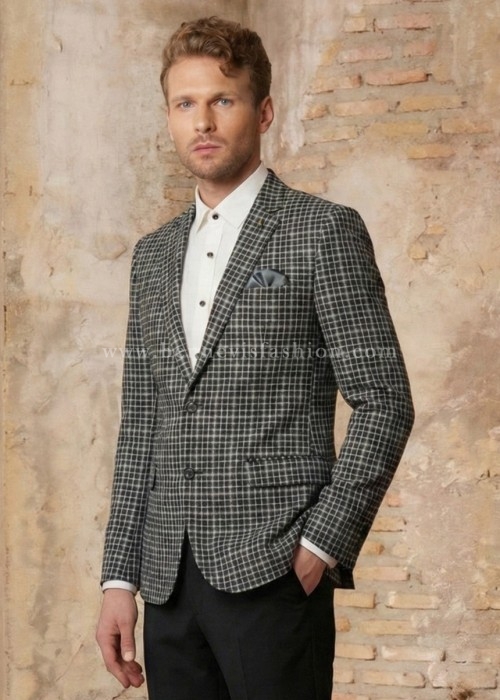 Black Square-Weave Tailored Blazer for Men