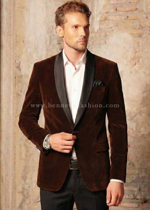 Brown Velvet Tuxedo Blazer for Men