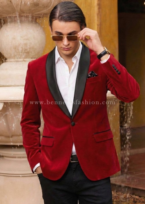 Red Velvet Tuxedo Blazer for Men