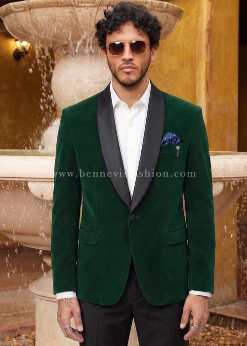 Green Velvet Tuxedo Blazer for Men