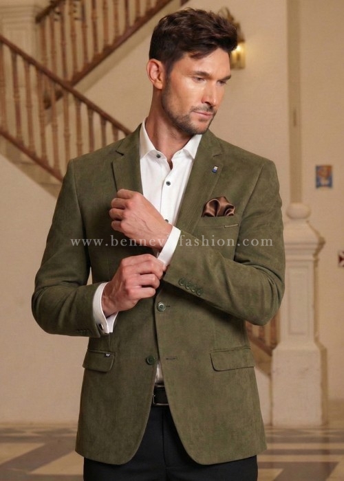 Olive Green Oxford Suede Structured Blazer for Men