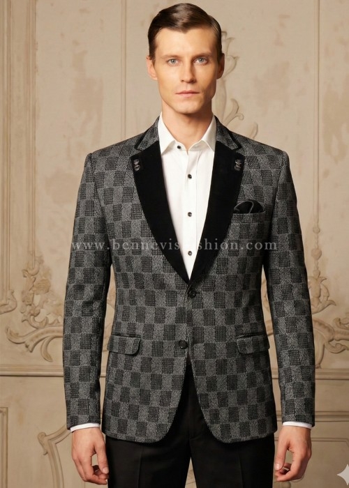 Designer Embroidered Blue Tuxedo Suit for Men