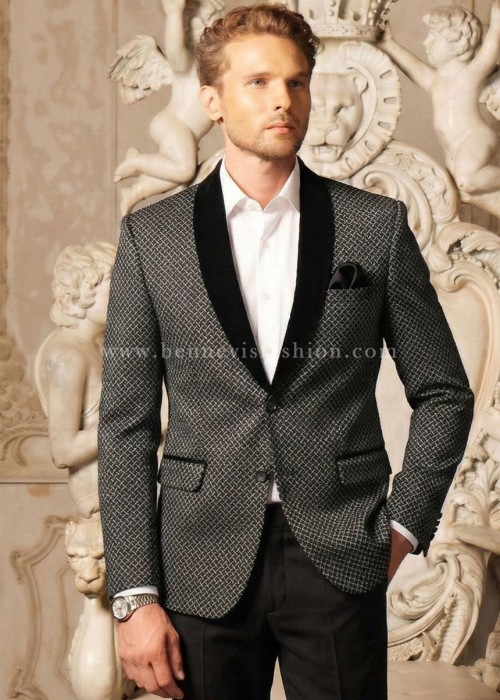 Black Charcoal Velvet-Shawl-Lapel Tuxedo for Men