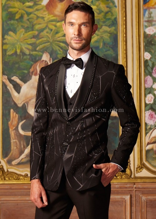  Embroidered Black Designer Tuxedo Suit for Men
