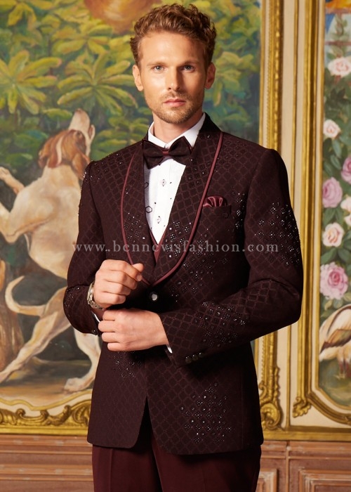 Wine Designer Tuxedo Suit For Men