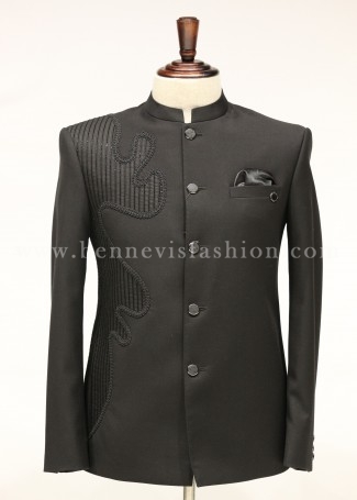 Embroidered Black Designer Jodhpuri Suit for Men