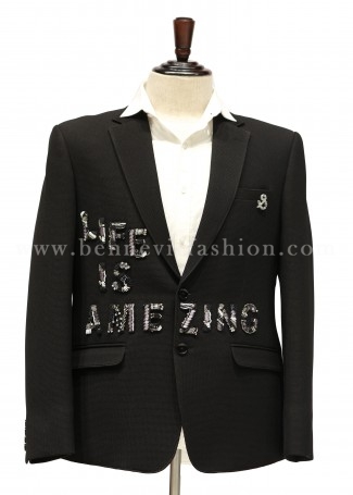 Embroidered Black Blazer Suit for Men