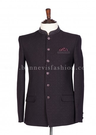 Classic Wine Bandhgala Suit with Hand Embroidery for Men