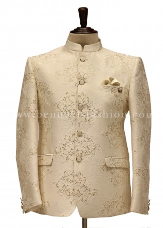 Cream Floral Jodhpuri Suit for Men