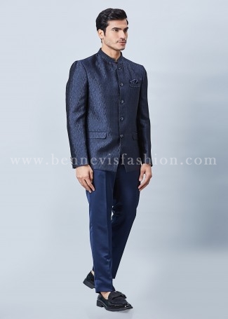 Blue Bandhgala Suit for Men
