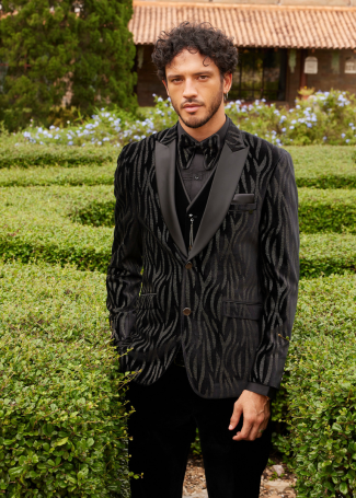 Black Velvet Print Designer Tuxedo For Men