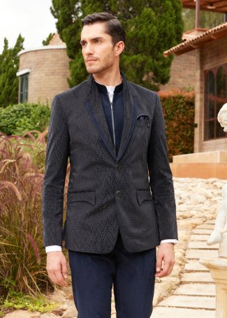 Blue Velvet Fusion Suit For Men