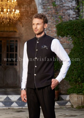 Saddle Stitch Black Waistcoat