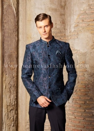 Firozi Jacquard Desinger Jodhpuri Suit for Men
