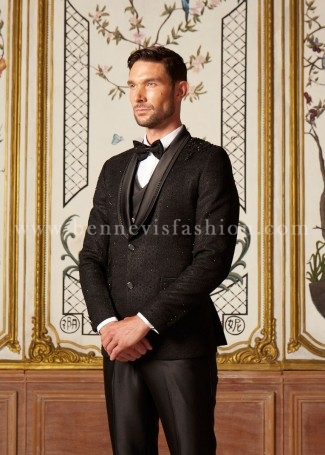 Designer Black Embroidered Tuxedo for Men